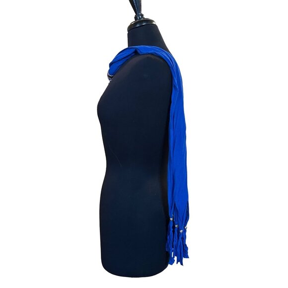 Blue Scarf w/Silver Chain Crown Gem Pendant (Brand Unknown-READ) - Picture 9 of 16